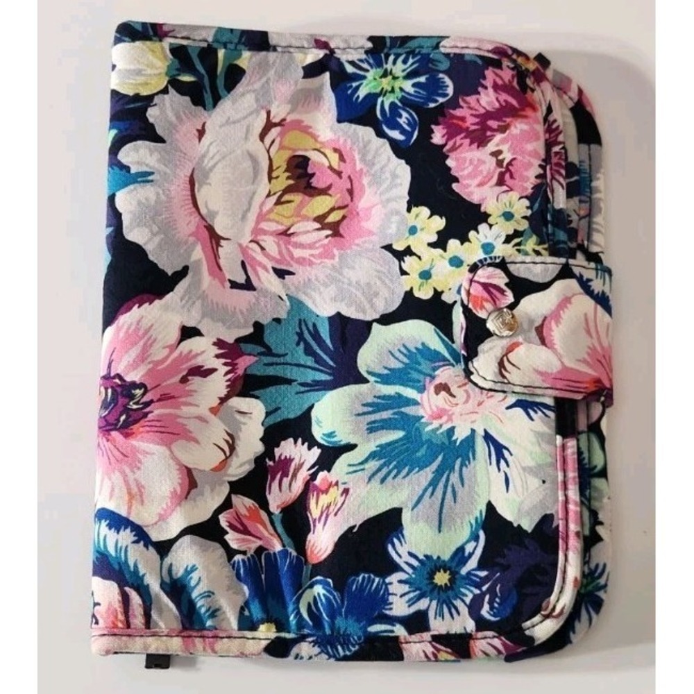 Vera Bradley Zip-In Makeup Brush Case Garden Grove Blue Pink Soft Organization‎